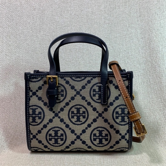 Tory Burch MINI Tory Navy T Monogram Jacquard Tote + Card Case - Picture 3 of 16